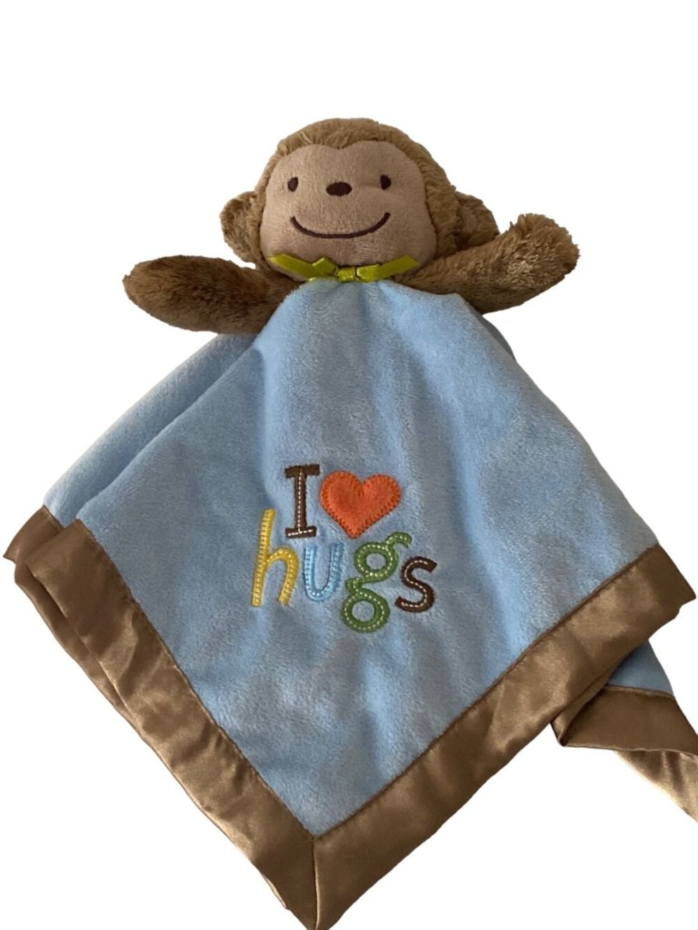 Carters Just One You I Love Hugs Blue Brown Monkey Rattle Security Lovey lovie
